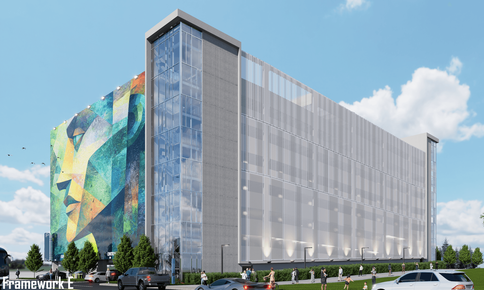 Oakland County Parking Decks — North & South — Municipal in Pontiac, MI, designed by Framework E, a Detroit architecture firm