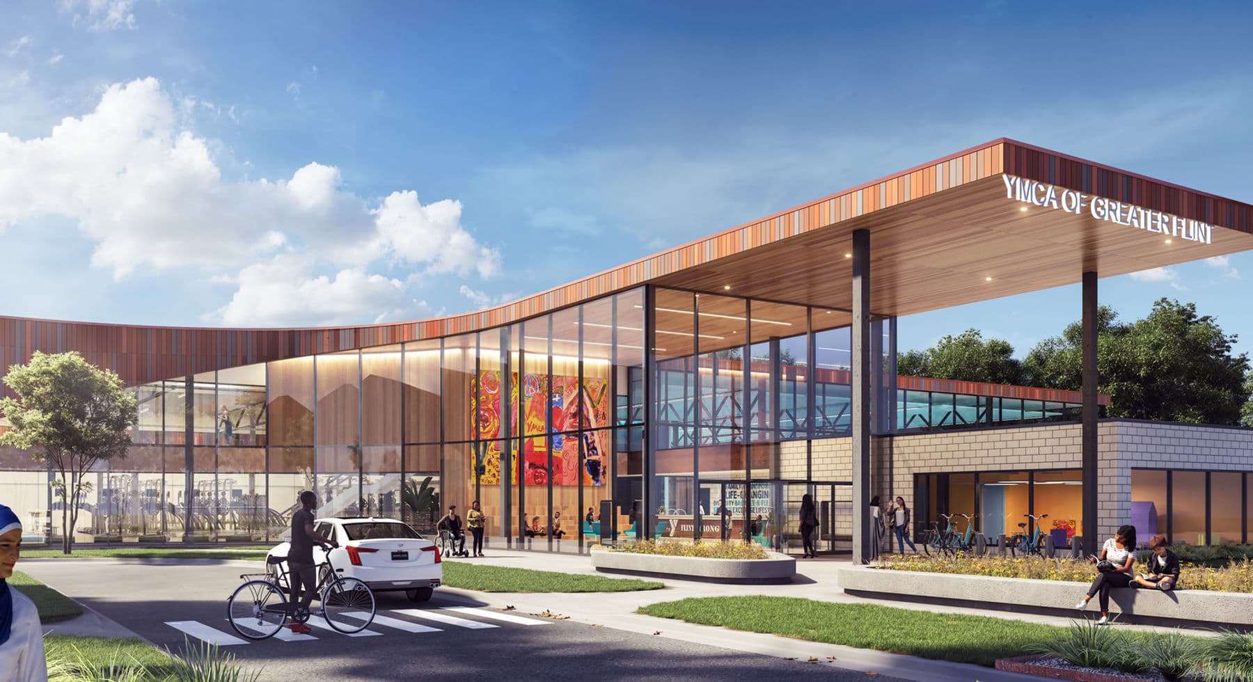 Greater Flint YMCA, relevant adaptive reuse architecture work by Framework E